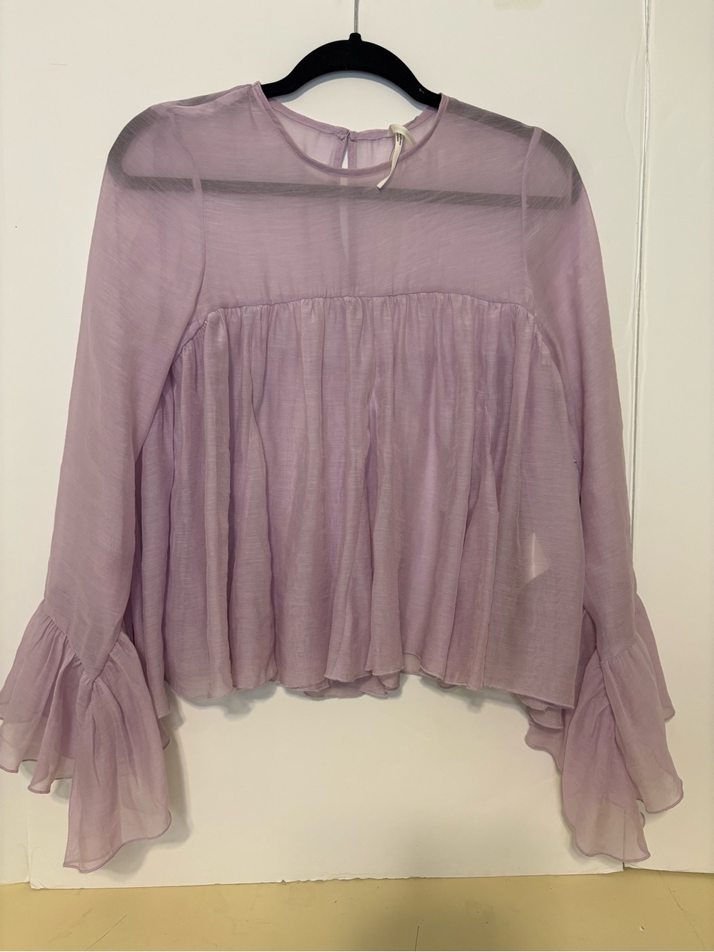 Anthropologie Lavender Sheer Ruffled Long-Sleeve Blouse